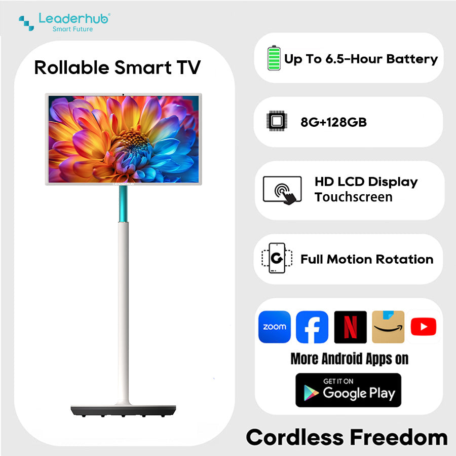 Leaderhub stand by me smart touch screen Android OS 27 inch smart tv portable stand 180 rotation